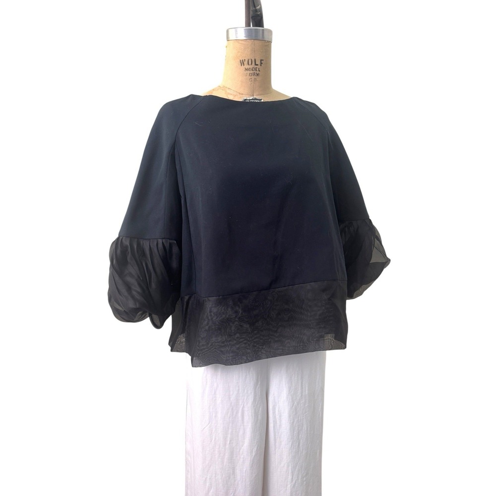 MARGARETH & Moi Black Cloud Blouse Top Organza Linen Size 42. 8-10